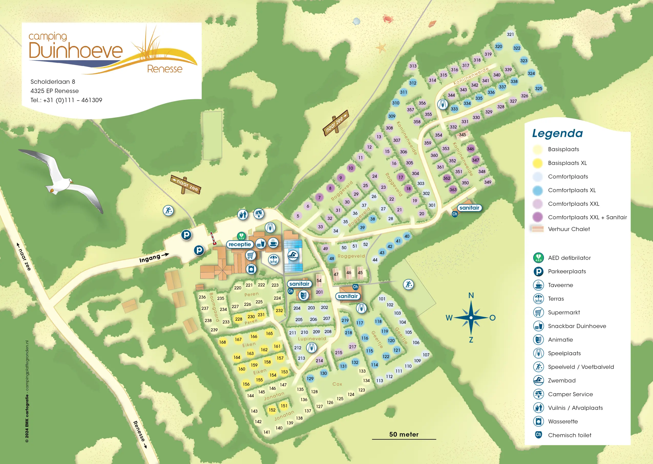 Plattegrond Camping Duinhoeve 3e 2025 zonder restaurant